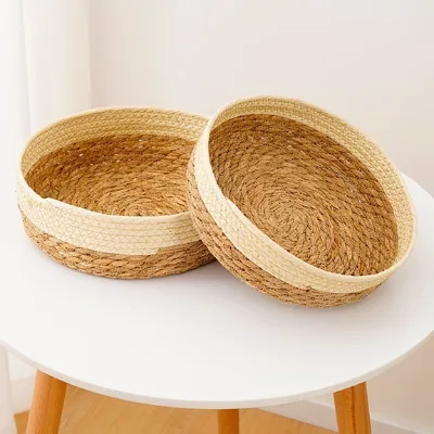 Circular Seagrass Storage Box Snacks and Sundry Basket Woven Basket Organizing