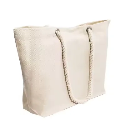 Reusable Large Capacity Rope Tote Bag Canvas Grocery Shopping Bag Beach Unisex Barrel-shaped Fashion