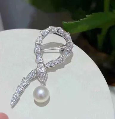 Recently Popular Snake Bone Brooch 7mm Strong Light Slightly Flawed Natural High-quality Freshwater Round Bead Brooch