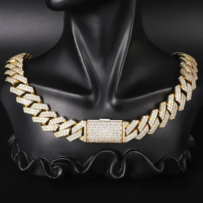 CM Jewelry Luxury 14K Gold Plated Miami New Arrival Hip Hop Cadena Cubana Jewelry Ice Out Men Necklace baguette Cuban Chain