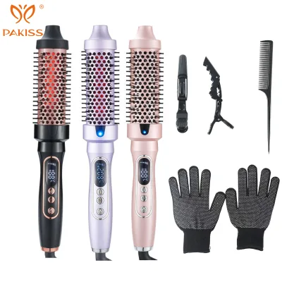 PAKISS SR-1805E 38mm Infrared Thermal Brush Pro 2-in-1 Straight&curl Heated Brush ODM Curling Comb Plastic Teeth Handle