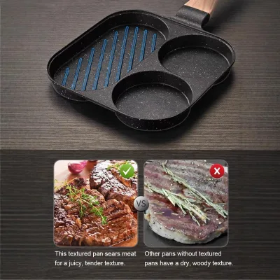 Aluminum Die-Casting Egg Pans 3-holes Grill Pan with PTFE Coated Interior Gas & Induction Compatible