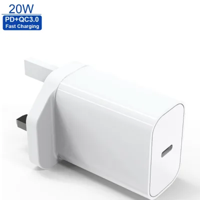 20W PD QC3.0 GaN Wall Charger UKCA Approved Single USB-C Port UK Standard Plug Fast Charger for Laptop & Phone Factory Custom