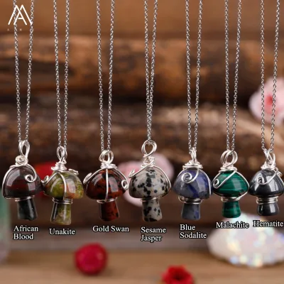 Wire Wrapped Crystal Mushroom Necklace for Women Jewelry , Reiki Chakra Meditation Energy Gifts