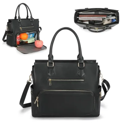 Fashion Leisure Women's PU Cooelr Laptop Tote Bag Insulated Lunch Compartment Eco-Friendly Zipper Portable Fashion Picnic