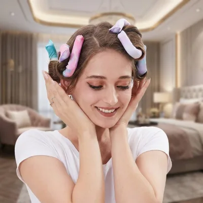 Professional 6 Pcs Heatless Hair Curlers Flexible Rubber Curling Rods Silk Ribbon for Overnight Curls No Heat Styling