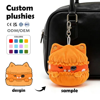 Professional Custom Sound Cat Keychain Charms for Girls Cartoon Food Shape Pendant Plush Toys Key Ring