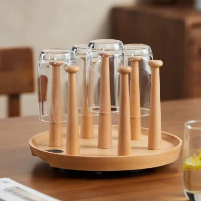 Creative Double-Tier Standing Type Wooden Cup Holder for Coffee Tea Glass Mug Storage Pot Compliant