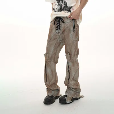 Wholesale Classic Hip Hop Streetwear Vintage Cathedral Style Rhinestones Denim Men's Jeans
