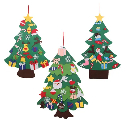 Felt Christmas Tree Decorations Kits with String Lights DIY New Year Gift for Kids Windows Door Wall Party Supplies