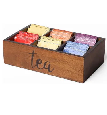Best Selling Rustic Acacia Wood Tea Storage Containers Tea Bag Organizer