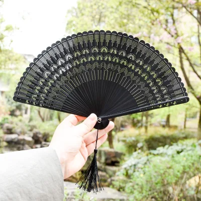 Cheongsam Fan Dance Traditional-style Folding Fan Hanfu New Chinese-style Fan Photo Prop Lacquered Handmade Custom All-bamboo