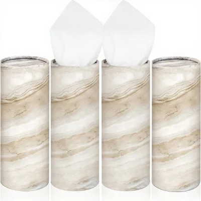 Geyoga 4-Pack Eco-friendly Travel Facial Tissues 2 Ply Marble Print Cylinder Boxes 50-Piece Brown Refill Container Wood Pulp