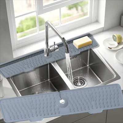 Factory-direct Food-grade Silicone Drain Mat Kitchen Bathroom Faucet Splash Guard Long Strip-shaped Foldable Sink Pad Gray Black