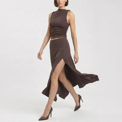 Skirt Set Women Midi Two Piece Outfit One Shoulder Ruched Elegant Co Ord Set