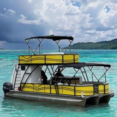 30ft Aluminum Allhouse Double-Layer Sport Pontoon Custom Logo Upper Open Dining Lower Galley Service for Fishing Entertainment