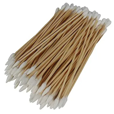 6 Inch Length Double Sided Gun Cleaning Cotton Wooden Swabs Rounded End & Pointed End