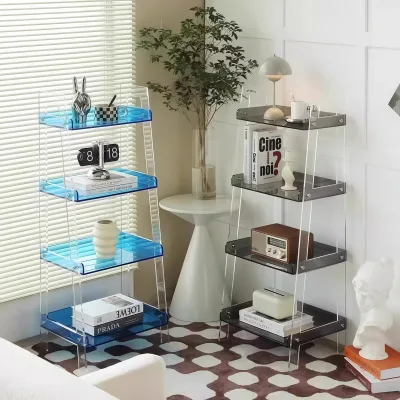 Acrylic Three-layer Floor Type Bookshelf Storage Rack for Living Room Transparent