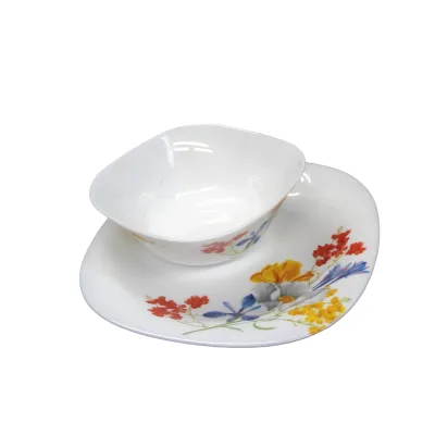 Manufacturer Cheap Price Opal Glass Dish Set, Round Square Oval Shapes Available Customized Decal Printing for Promotional Gifts
