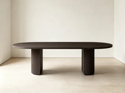 Modern Ribbed Pedestal Base Dining Table Dark Wood Finish Eco-Friendly Foldable Dining Room Furniture for Hotel Apartment