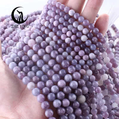 Zhe Ying 6mm 8mm 10mm Gem Lepidolite Beads Round Natural Stone Beads Stone Natural Purple Lepidolite Stone Beads