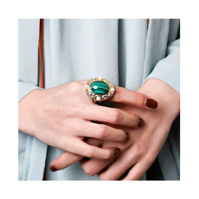 Marvelous 925 Sterling Silver Natural Pearl Malachite Ring Handmade Custom Jewelry Wholesale Pearl Malachite Rings Suppliers