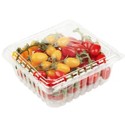 Fruit disposable plastic box clamshell plastic container pet clamshell for cherry tomatos hinged clamshell container