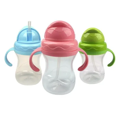Handle Holder Bottle Feeder Plastic Baby Training Drinking Water Feeding Sippy Cup Set with Lid and Straw for Children
