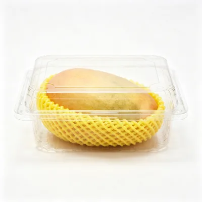 PET Fruit Clamshell Box Clear Hinged Container Anti-Fog Crystal Display Box for Strawberry Mango Wholesale