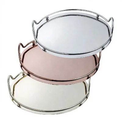 Stainless Steel Commercial Grade Elegant Handmade Mirror Finish Decorative Storage Organizer Serving Tray Handle Dishwasher Safe