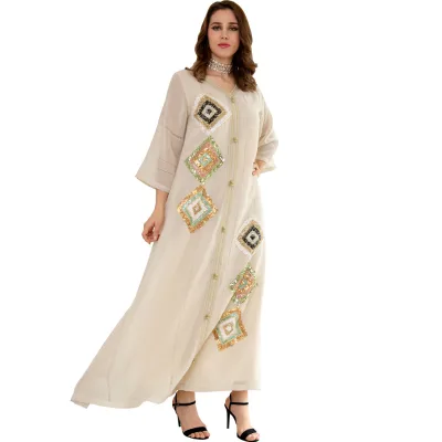 2024 Spring New Muslim Chiffon Bronzing Robe with Belt Dress