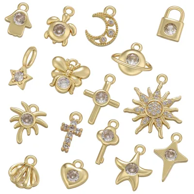 Glowluxe Celestial Symbol Charms Gold Plated Copper Alloy Moon Sun Star Key Pendant Jewelry Findings