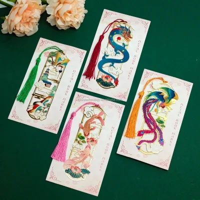 Office Supplies Stationery Chinese Style Pagination Mark Tassel Painted Bookmark Hollow Bookmark Metal Book Clip Brass Bookmark