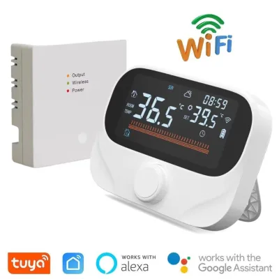 Wireless Thermostat 433MHz Programmable Room Thermostat Transmitter and Receiver Kit 300m LCD Display