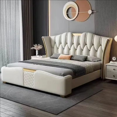 Modern Design Storage Bed Leather Upholstered king Bed Frame for Hotel Home Use Smart Led Bed Queen Full Size Bedroom Furniture