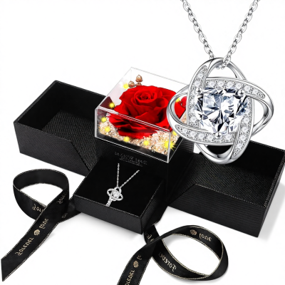 Mealcon Eternal Preserved Red Rose Necklace Gift Box Romantic Real Flower Women Birthday Anniversary Valentine's Day Mother's