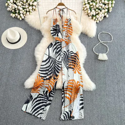 Customized Printed Jumpsuit Women's Sleeveless Straight Leg Wide Leg Jumpsuit