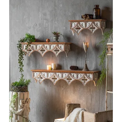 European Antique Wood Wall Mounted Storage Shelves for Home Hotels Living Room Home Decor Accessories Wholesale 2025