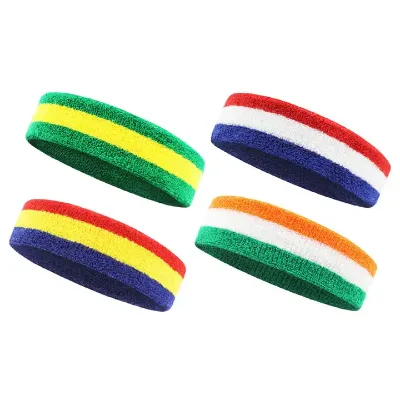 Sports Gym Terry Cotton Rainbow Color Running Breathable Sweatband Headband With Logo Custom