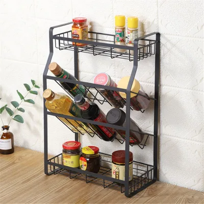 4 Tiers Kitchen Spice Rack Standing Holder Jar Organiser Storage Spice Shelf Soy Bottle Countertop Stand