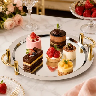 Stainless Steel Oval Serving Tray Mirror Polished Double Handle Hotel Restaurant Party Buffet Plate