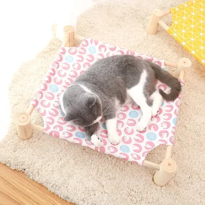 New Arrivals Removable Cat Cartoon Bed Four Seasons Solid Wood Breathable Pet Hammock for Home