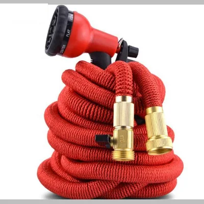 50ft Red 1:3 Double Layer Natural Latex Expandable Flexible Water Garden Hose With Brass Fitting