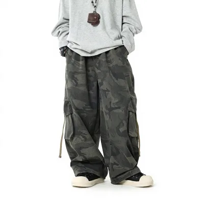 Kids Japanese-style Camouflage Straight-leg Trousers 2026 Autumn New Arrival Boys' Cotton-Polyester Elastic Waistband Cool