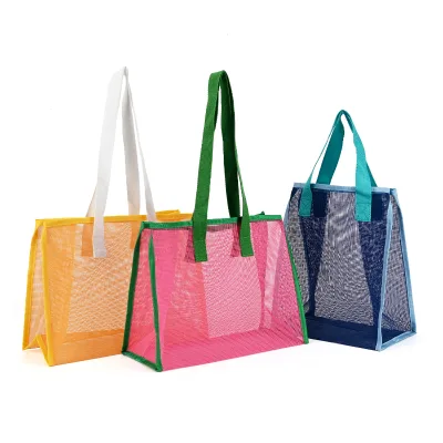 Wholesale Mesh Market Tote Bags with Handles Reusable Lightweight Breathable Shopping Carry Bags for Grocery Retail Promotion