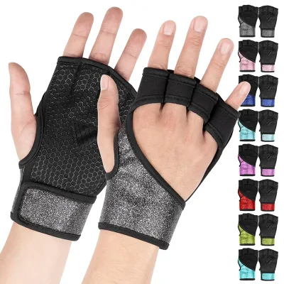 HWWR-0183#Weightlifting Gym Gloves Sports Plum Support Exercise Gloves Half-Finger Double Anti-Slip Gloves