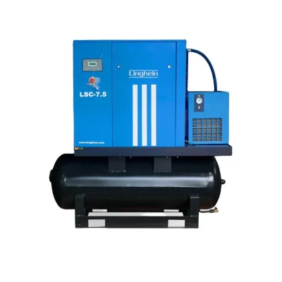 Linghein Stationary Lubricated Screw Air Compressor 1.3m3/Min 20HP 15kw 16bar Pump Motor Air Dryer & Tank Four-in-One