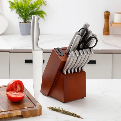Customized Steel Circular Scissors Sharpeners Round Kitchen Knives Set Chef Cooking Tool Cutter with Block Stand Holder