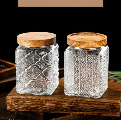 Wholesales High Quality Clear Glass Square Storage Jar With Cork Lid for Home and Decoration