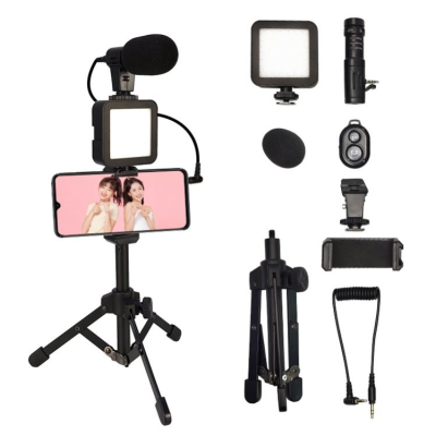 Factory Vlogging Equipment Studio Podcast Smartphone Video Kit With Recording Microphone Led Light for youtube Vlogger